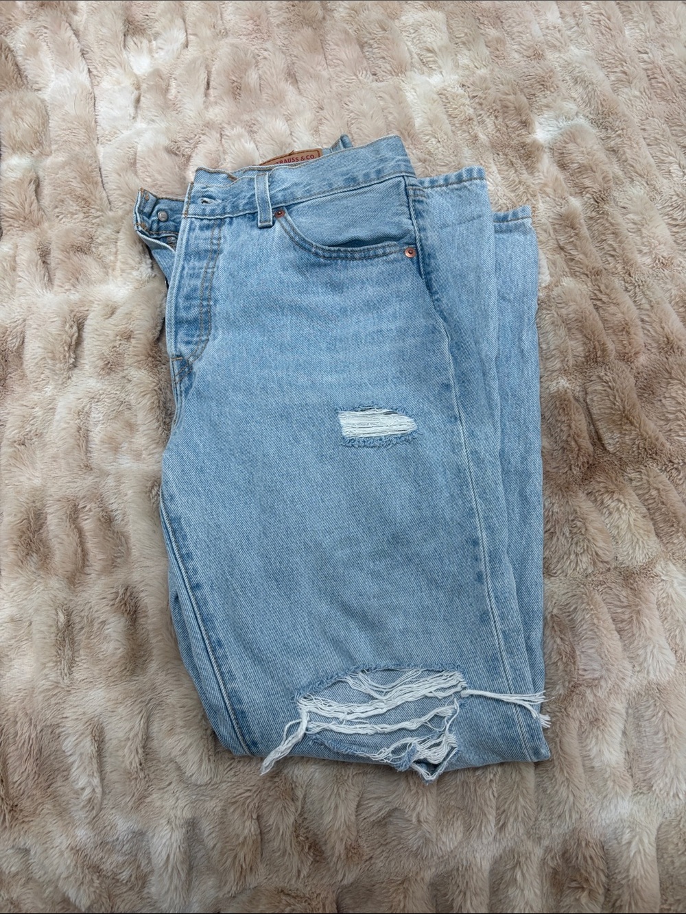 Levi’s 501 Light Wash Distressed Denim Jean